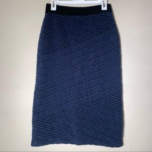 moth anthropologie knit sweater blue black woven pencil midi skirt sz M